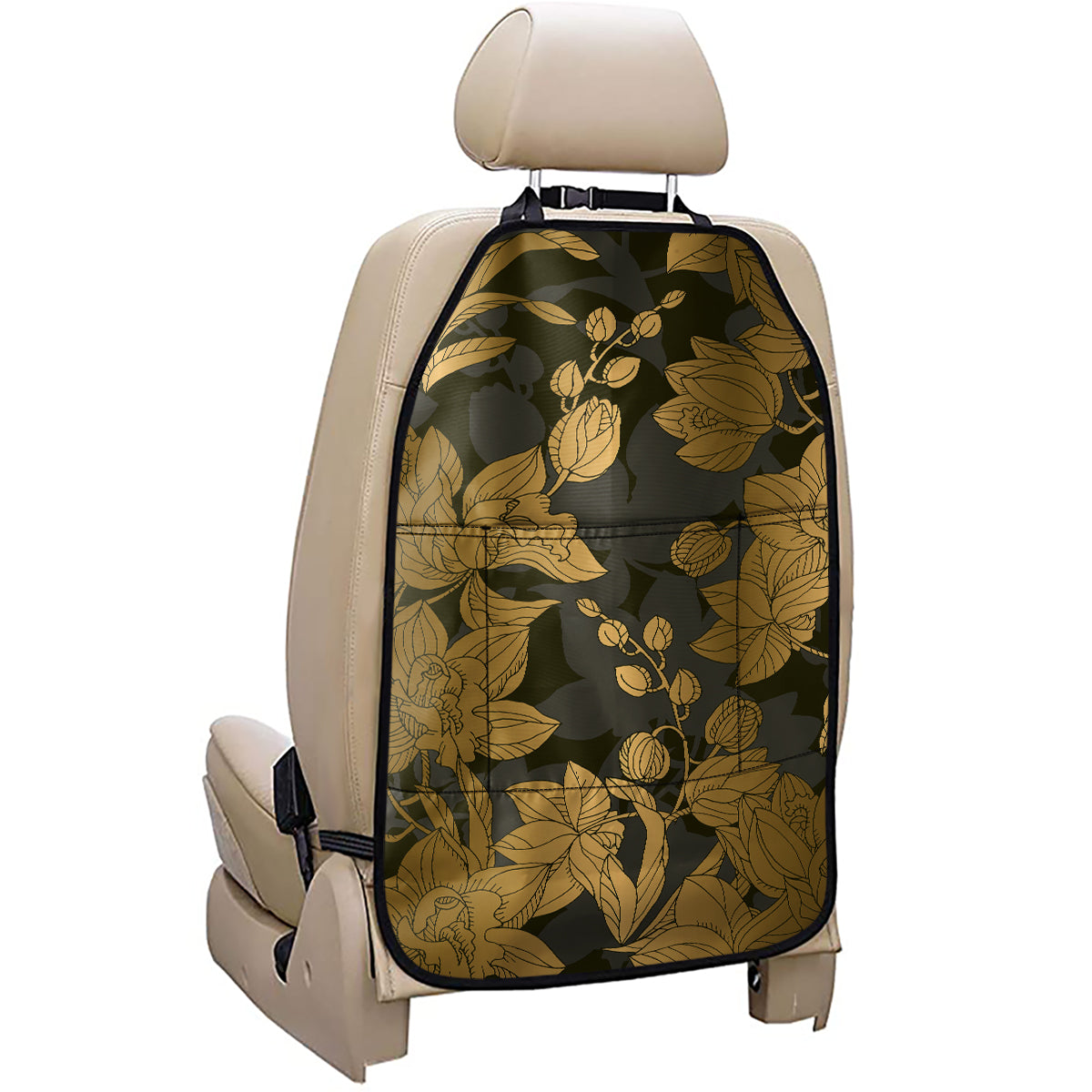 Golden Orchid Pattern Print Car Seat Organizers