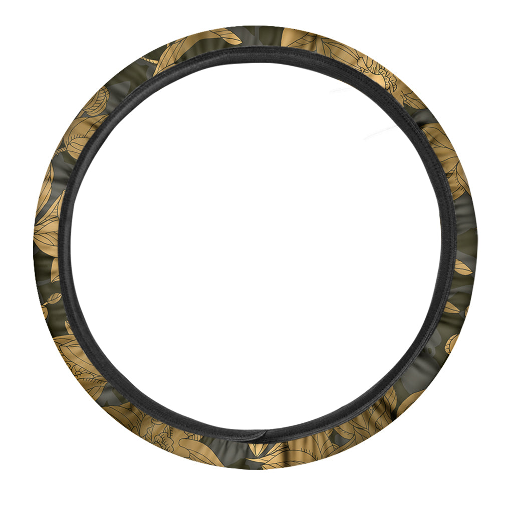 Golden Orchid Pattern Print Car Steering Wheel Cover