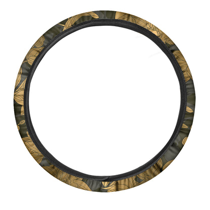 Golden Orchid Pattern Print Car Steering Wheel Cover