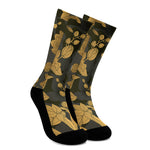 Golden Orchid Pattern Print Crew Socks