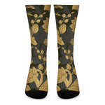 Golden Orchid Pattern Print Crew Socks