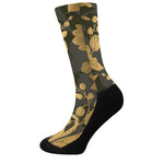 Golden Orchid Pattern Print Crew Socks