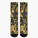 Golden Orchid Pattern Print Crew Socks