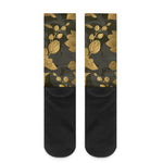 Golden Orchid Pattern Print Crew Socks