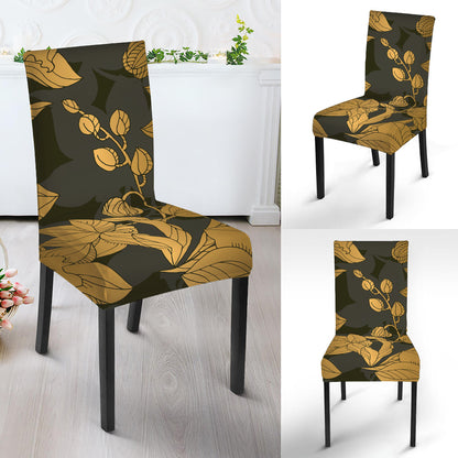 Golden Orchid Pattern Print Dining Chair Slipcover