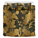 Golden Orchid Pattern Print Duvet Cover Bedding Set