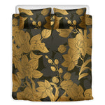 Golden Orchid Pattern Print Duvet Cover Bedding Set