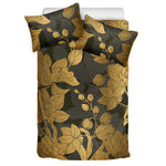 Golden Orchid Pattern Print Duvet Cover Bedding Set