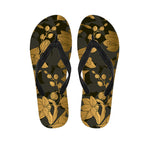 Golden Orchid Pattern Print Flip Flops