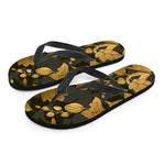 Golden Orchid Pattern Print Flip Flops