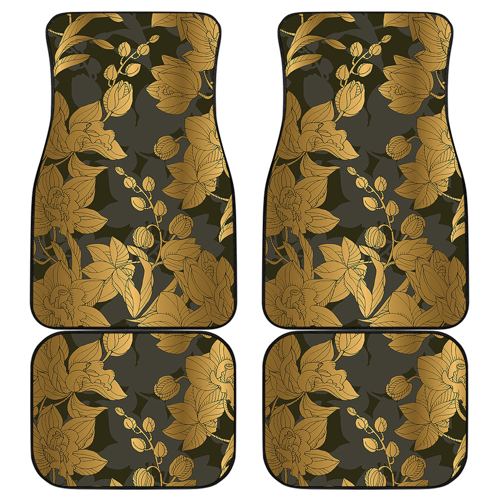 Golden Orchid Pattern Print Front and Back Car Floor Mats