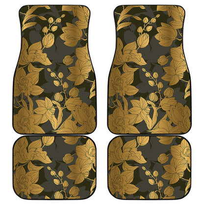 Golden Orchid Pattern Print Front and Back Car Floor Mats