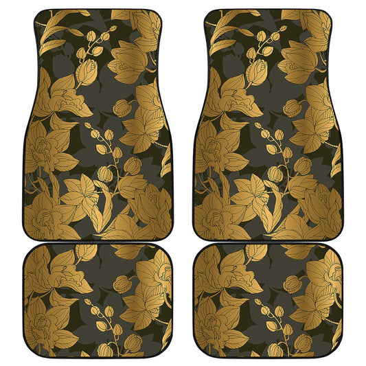 Golden Orchid Pattern Print Front and Back Car Floor Mats