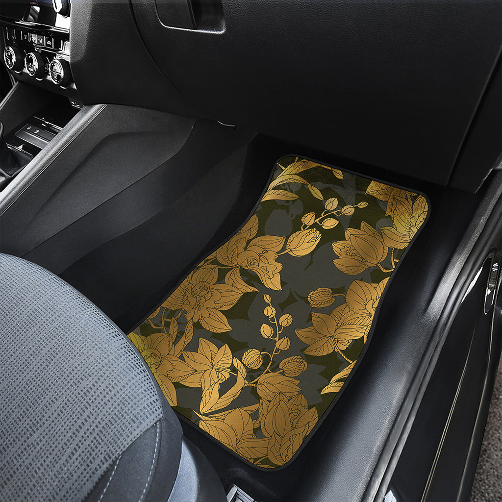 Golden Orchid Pattern Print Front and Back Car Floor Mats