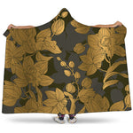 Golden Orchid Pattern Print Hooded Blanket