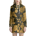 Golden Orchid Pattern Print Pullover Hoodie Dress