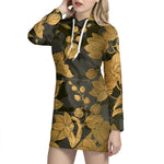 Golden Orchid Pattern Print Hoodie Dress