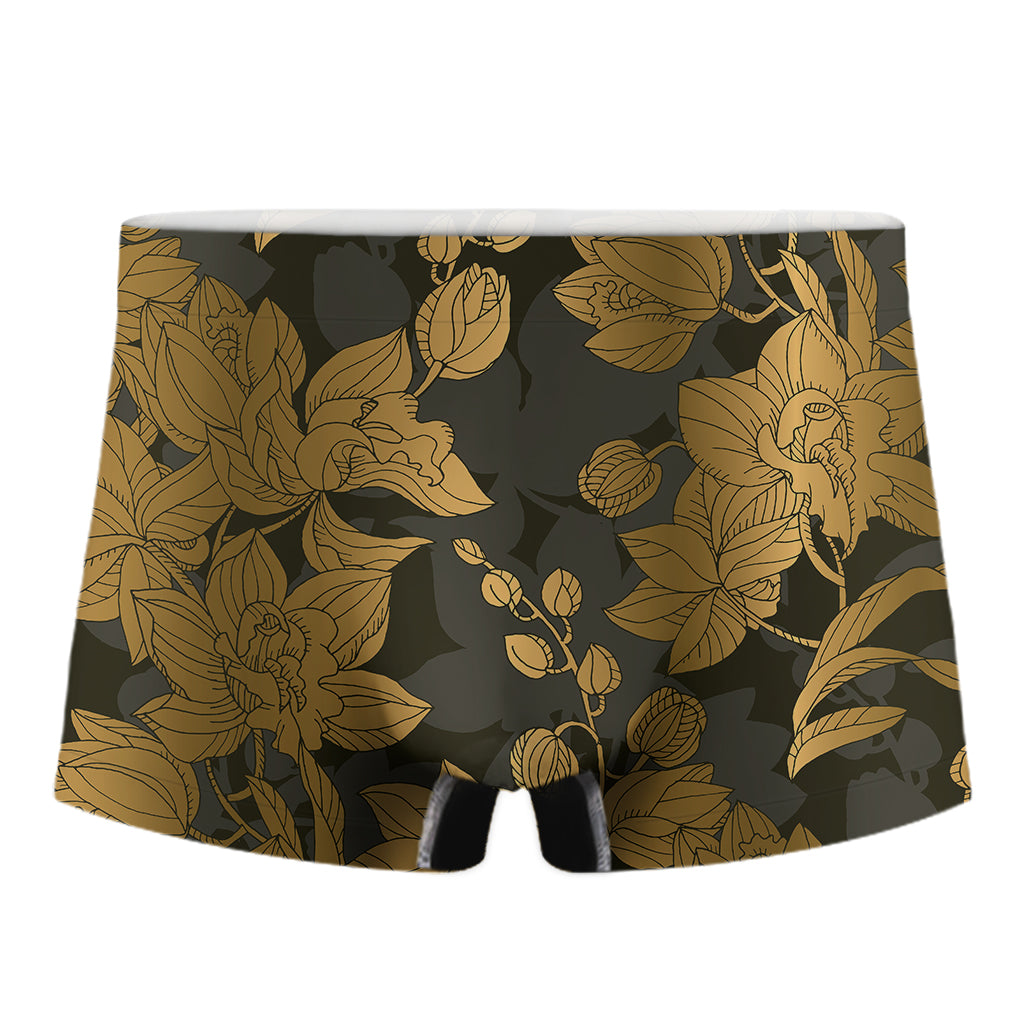 Golden Orchid Pattern Print Men's Boxer Briefs
