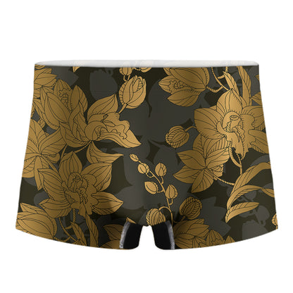 Golden Orchid Pattern Print Men's Boxer Briefs