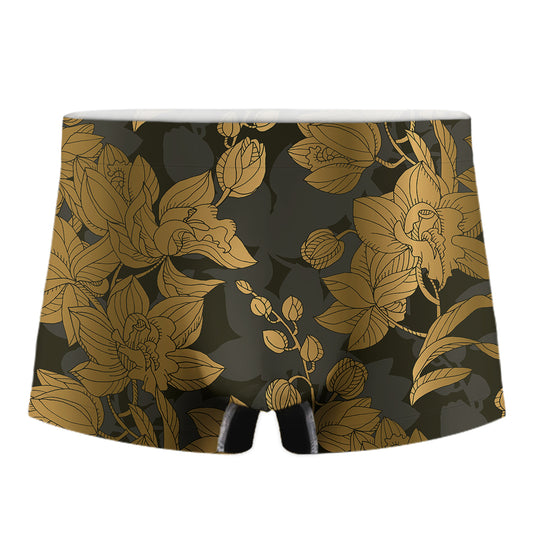 Golden Orchid Pattern Print Men's Boxer Briefs