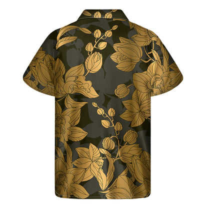 Golden Orchid Pattern Print Men's Short Sleeve Shirt