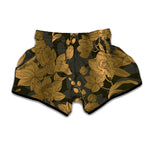Golden Orchid Pattern Print Muay Thai Boxing Shorts