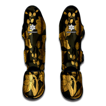 Golden Orchid Pattern Print Muay Thai Shin Guard