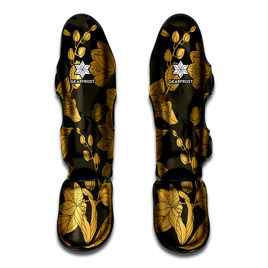 Golden Orchid Pattern Print Muay Thai Shin Guard