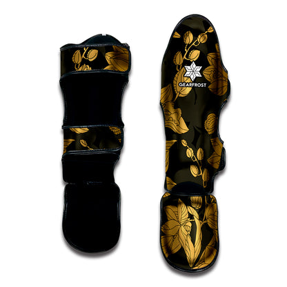 Golden Orchid Pattern Print Muay Thai Shin Guard