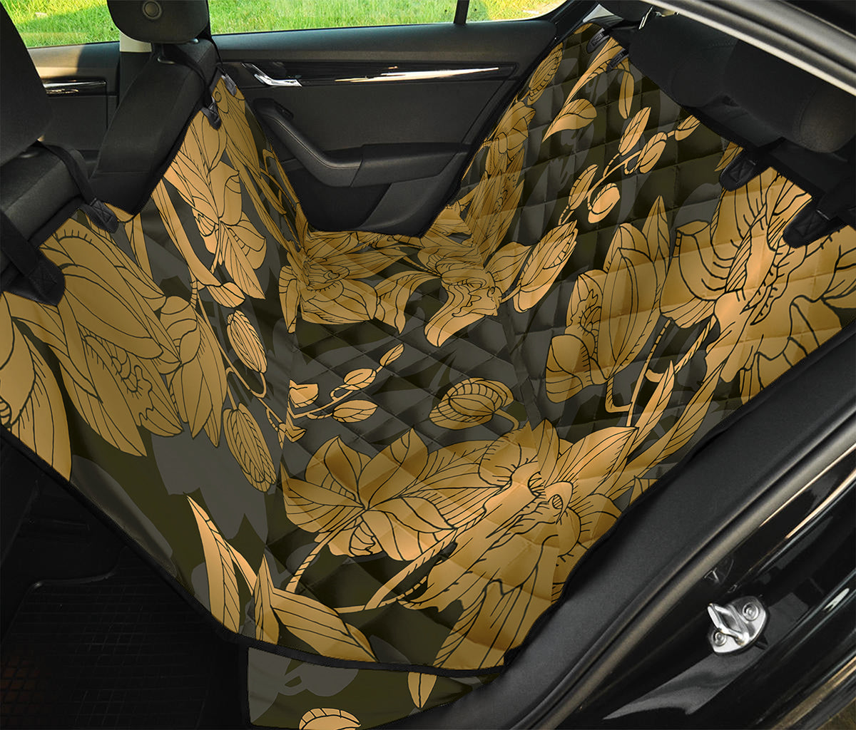 Golden Orchid Pattern Print Pet Car Back Seat Cover