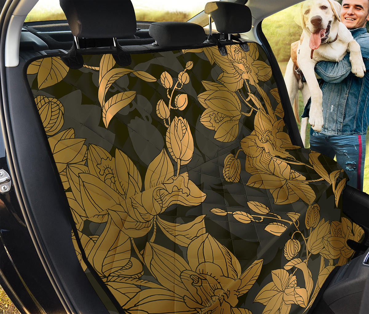 Golden Orchid Pattern Print Pet Car Back Seat Cover