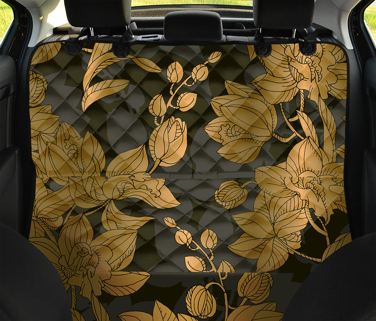 Golden Orchid Pattern Print Pet Car Back Seat Cover