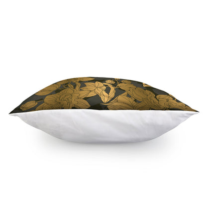 Golden Orchid Pattern Print Pillow Cover