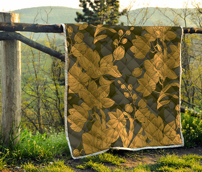 Golden Orchid Pattern Print Quilt