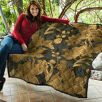 Golden Orchid Pattern Print Quilt