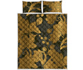 Golden Orchid Pattern Print Quilt Bed Set