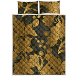 Golden Orchid Pattern Print Quilt Bed Set