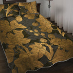 Golden Orchid Pattern Print Quilt Bed Set