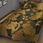 Golden Orchid Pattern Print Quilt Bed Set