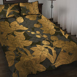 Golden Orchid Pattern Print Quilt Bed Set