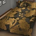 Golden Orchid Pattern Print Quilt Bed Set