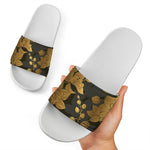 Golden Orchid Pattern Print White Slide Sandals