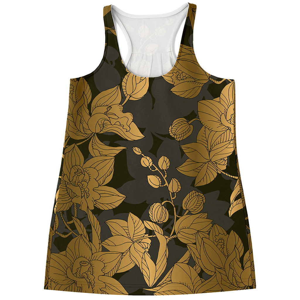 Golden Orchid Pattern Print Women's Racerback Tank Top