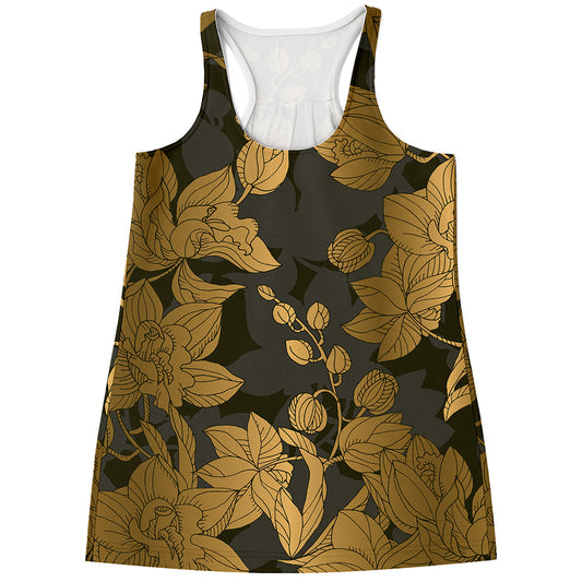 Golden Orchid Pattern Print Women's Racerback Tank Top