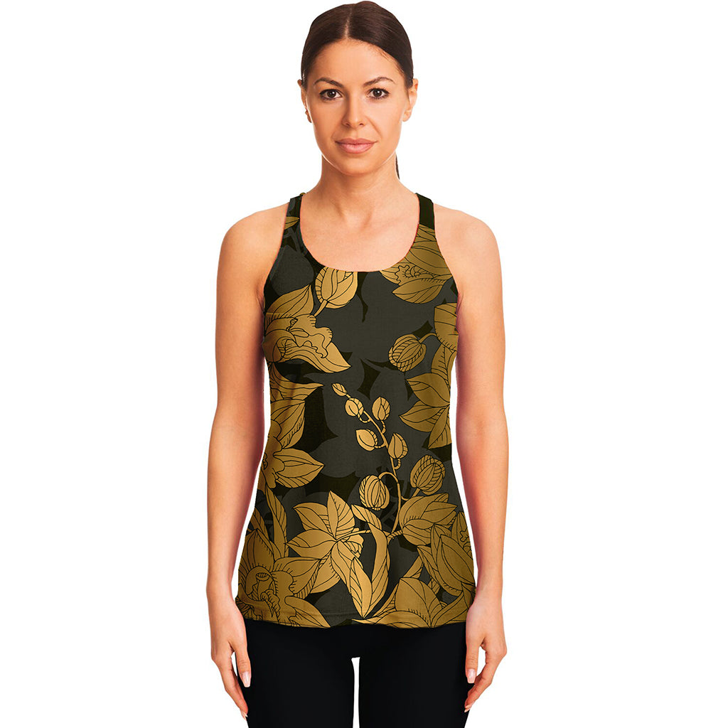 Golden Orchid Pattern Print Women's Racerback Tank Top