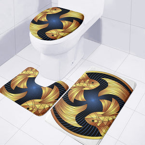 Golden Pisces Zodiac Sign Print 3 Piece Bath Mat Set