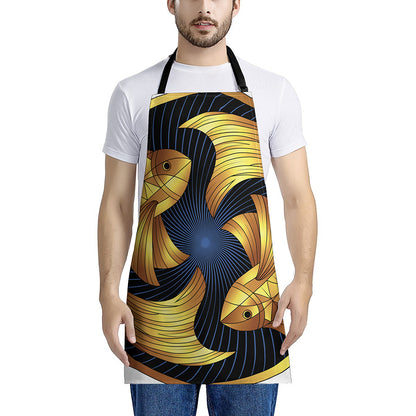 Golden Pisces Zodiac Sign Print Apron
