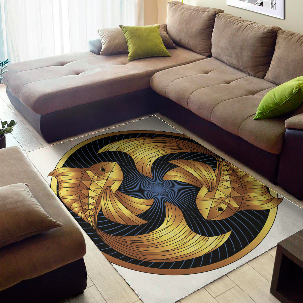 Golden Pisces Zodiac Sign Print Area Rug