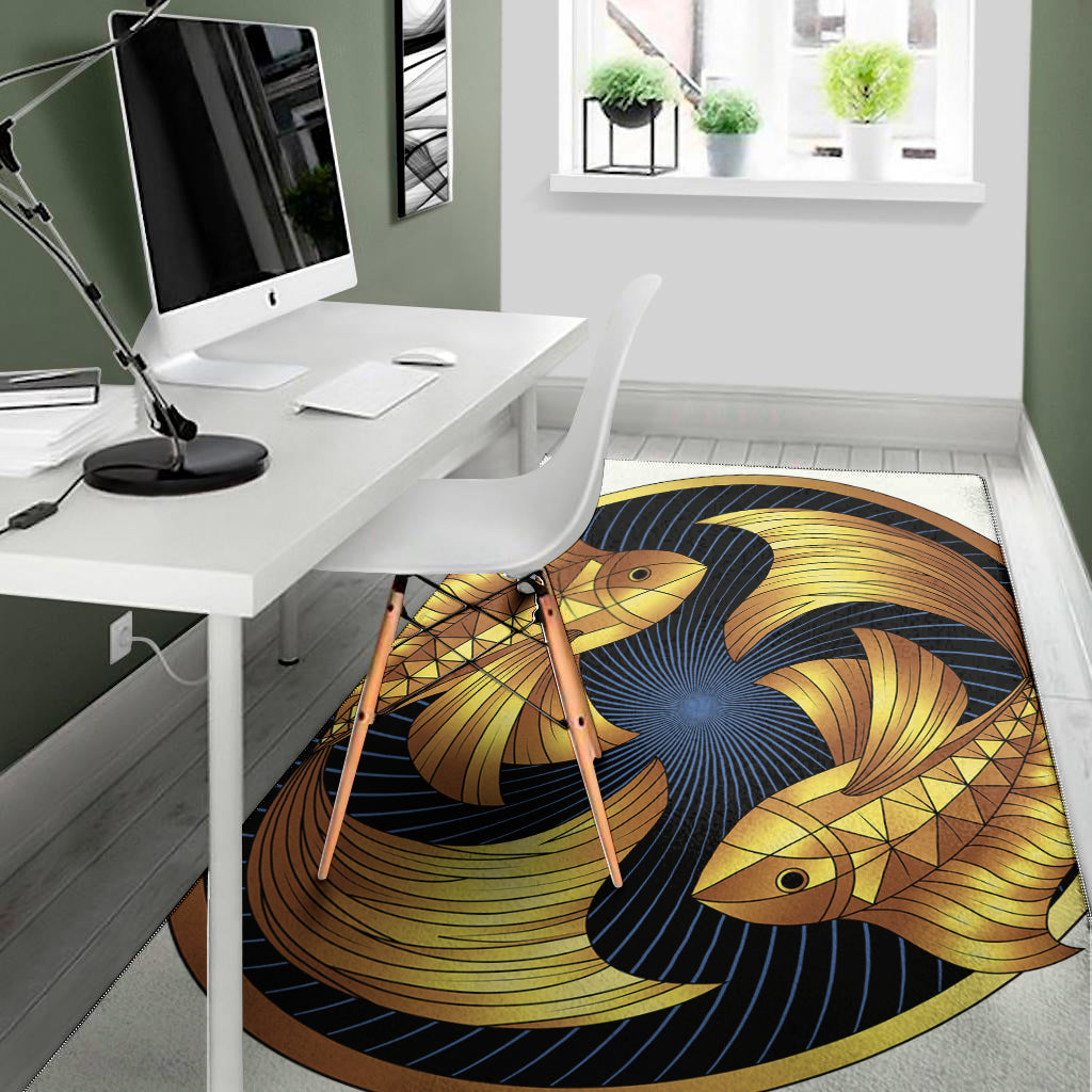 Golden Pisces Zodiac Sign Print Area Rug