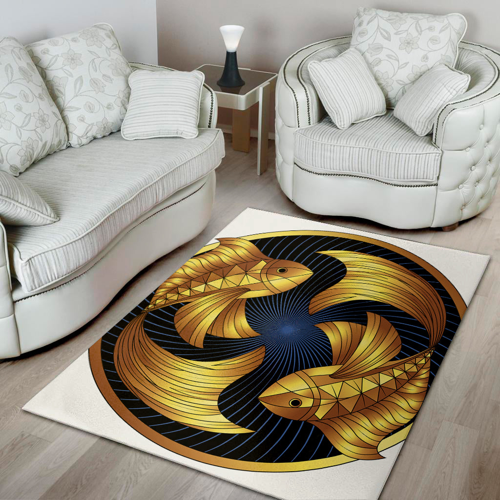 Golden Pisces Zodiac Sign Print Area Rug